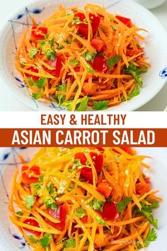 a plate of Asian carrot salad. Asian Dinner, Carrot Salad Recipes, Potluck Side Dishes, Shredded Carrots, Salad Dressing Recipes Homemade, Easy Holiday Recipes, Easy Asian