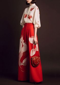 Chiffon Two Piece, Red Wide Leg Pants, Mode Inspiration, Two Piece Set, Red Fashion, Look Fashion, The Professional, Modest Fashion