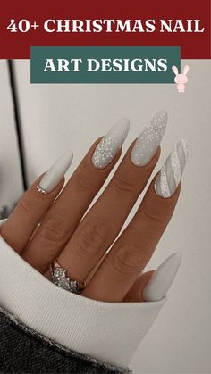 Christmas/new Years Nails French Tip, Nails For Christmas Holiday New Years, White Chrome French Tip With Snowflake, Gel Nails Ideas For Christmas, Gel Christmas Nail Ideas, White Holiday Nail Designs, Gold And Silver Nail Art, Christmas Nails Fancy, Elegant Christmas Nail Designs Classy