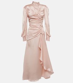 Ruched silk satin maxi dress in pink - Alessandra Rich | Mytheresa Light Pink Bridesmaid Dresses, Rich Clothes, Spring Maxi Dress, Pink Bridesmaid Dresses, Alessandra Rich, Luxury Women Fashion, Satin Maxi, Satin Maxi Dress, Pink Maxi Dress