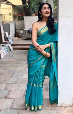 Rukmini Vasanth In Saree, Rukmini Vasanth, Neat Dress, Indian Bridal Sarees, Indian Outfits Lehenga, Mysore Silk Saree, Long Gown Design, Mysore Silk, Saree Poses