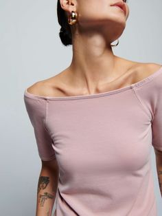 Sun's out. Show some shoulder in this essential off the shoulder top with raglan short sleeves and a flattering silhouette. (This one comes in Violet Ice.) | Giana Off Shoulder Top in Violet Ice | Ethical Essentials Casual Fitted Off-shoulder Top, Feminine Fitted Tops For Loungewear, Fitted Boat Neck Summer Tops, Fitted Off-shoulder Top With Wide Neckline For Spring, Fitted Boat Neck Top, Fitted Off-shoulder Short Sleeve Top For Summer, Fitted One Shoulder Cold Shoulder Top For Summer, Fitted Versatile Off-shoulder Top For Summer, Versatile Fitted Off-shoulder Top For Summer