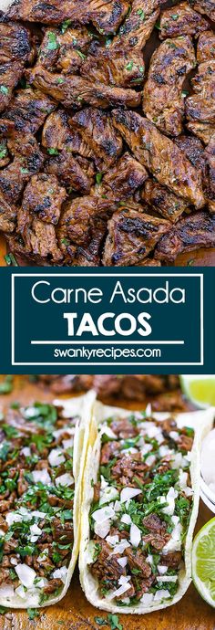 grilled steak tacos with cilantro, lime and sour cream on top