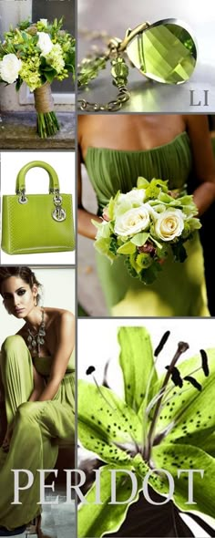 a collage of photos with green and white flowers