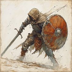 Knight Of Solamnia, Woodsman Character Design, Warrior Drawing Reference, Dnd Fighter Character Design, Paladin Character Art, Dnd Warrior, Knight With Shield, 8bit Art