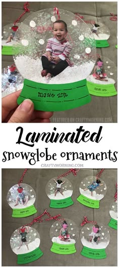 an ornament is shown with snow globe ornaments