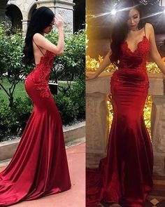 Women's Sexy Open Back Spaghetti Straps Evening Party Gown Mermaid Appliques Formal Prom Dress Long 2020 A639 sold by Abcdress on Storenvy Dresses School, Burgundy Formal Dress, Prom Dresses Burgundy, Formal Prom Dresses Long, Mermaid Prom Dress, V Neck Prom Dresses, Evening Party Gowns, Party Gown, School Party