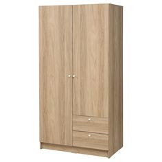 a wooden cabinet with two doors and drawers