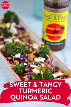 sweet and tangy turmic quinoa salad with broccoli