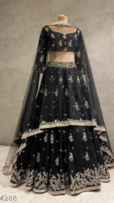 Lehenga Choli Designs, Lehenga Choli For Women, Silk Lehenga Choli, Choli For Women, Black Lehenga, Pani Puri, Desi Wear