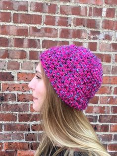 I LOVE this funky, colorful yarn! This is  bright, hot pink, crocheted hat...beanie style! Check out my lovely model rockin this fun, handmade hat. This hat is light to medium weight and will look adorable & stylin in any season! This hat is sized to fit a pre-teen through smallish sized adult. As always, let me know if I can custom make you something and free local pick-up form my front porch! Peace out!   As always, free local (Des Moines) pick-up from my front porch and/or vendor sight! You will be reimbursed for shipping after you check out! 100% Handmade & Heart-made by me! Washing Instructions~ Hand wash in cold & lay flat to dry Thank You so much for checking my loveleee things out! Here's my store if you want to see more!  Check out my Etsy Store: www.etsy.com/shop/LoveleeeThings Bohemian Hat, Bohemian Hats, Crocheted Beanie, Crocheted Hat, Beanie Style, Purple Accents, Handmade Heart, Hat Beanie, Handmade Hat