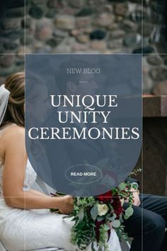 a newly married couple sitting next to each other with the words unique untidy ceremonys