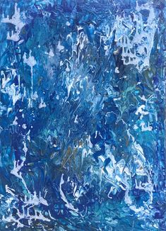 an abstract painting with blue and white colors