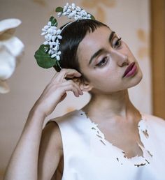 "On trend! Perfect for the races or a spring bride. This headpiece is made using g vintage sprays of white linen fabric jasmine flowers and green leaves. Highest centre point measures 2.5\"/6cm Handmade and new." Vintage Headpiece, Tiara Headpieces, White Linen Fabric, Tiara Headband, Jasmine Flowers, Bakelite Bangles, Star Headband, Crochet Buttons, Black Leather Gloves