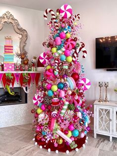 Easter Decoration Christmas Candy Land, Christmas Tree Decorated, A Pink Christmas, Wreath Candy, Candy Land Christmas Tree