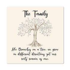 a family tree with the words, like branches on a tree we grow in different directions give