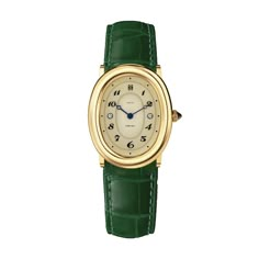 This vintage-inspired timepiece features a creamy latte dial with graceful numerals, mysterious deep blue hands, and an elegant textured strap. The golden steel case beautifully complements the deep green strap, showcasing timeless elegance that withstands the test of time. Case: 24mm steel case with polished and satin