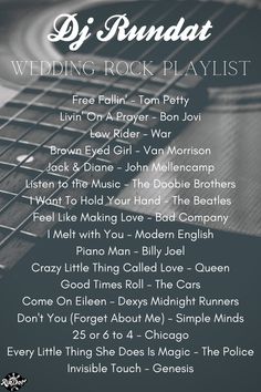 the wedding rock playlist is shown in black and white, with an image of a guitar