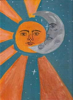 the sun and moon are depicted in this acrylic painting