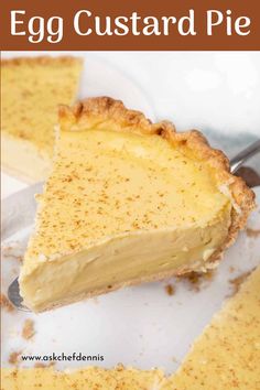 an egg custard pie on a plate with a fork