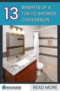 a bathroom with a sink, toilet and shower in the center is featured on this page