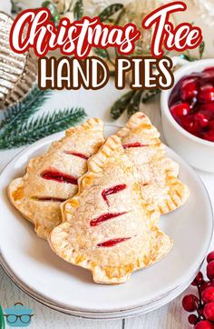 christmas tree hand pies on a white plate