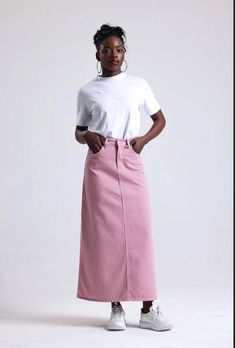 ◆ If you are not sure about your size, please include a note with your waist measurement and we will help you to find the right size. ◆ Perfect denim skirt for anytime of the year, any occasion. ◆ Pink and White Stripes ◆ Soft denim fabric ◆ Has pockets in the front and back ◆ A line SIZING The item comes in US Women's sizes 4-6-8-10-12. Our model is 5' 9'' (175 cm) and is wearing size 4. The skirt length to the hem is 3' 1'' (95 cm). FABRICS & CARE * Fabric: 100% cotton * Care: Turn inside out before washing. Use warm hand wash or cold machine wash. Do not bleach, soak, rub, or tumble dry.  ◆ If you have any questions regarding this item, just message us!  ◆ Continue your journey to our natural elegance with Demim. Full Length Cotton Skirt, Trendy Full-length Cotton Skirt, Casual Pink Cotton Maxi Skirt, Casual Pink Relaxed Maxi Skirt, Summer Pink Relaxed Maxi Skirt, Fitted Denim Skirt In Pink, High Waist Pink Cotton Denim Skirt, Pink Fitted Denim Skirt, Fitted Pink Denim Skirt