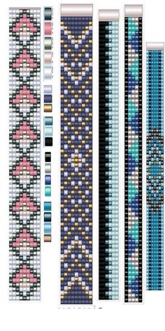 four rows of bracelets with different colors and designs on each side, one in the middle