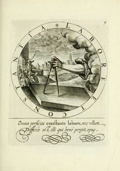 an old drawing of a man looking through a telescope