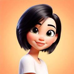 an animated girl with black hair and big eyes