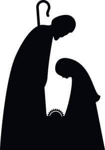 a black and white silhouette of two people holding an umbrella