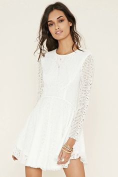 Lace A-Line Dress #letscelebrate Gizele Oliveira, White A Line Dress, Lace A Line Dress, Long Sleeve Cocktail Dress, White Cocktail Dress, Denim Accessories, Long Sleeve Lace Dress, Cocktail Dress Lace