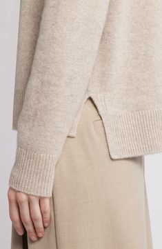 Knit in a blend of wool and cashmere for cozy warmth, this sweater is designed with side slits that create a modern step hem and add visual interest. Crewneck Long sleeves 70% wool, 30% cashmere Dry clean Imported Beige Sweater, Cashmere Sweater, I Fall, Cashmere Sweaters, Cashmere, Siding, Dry Clean, Top Brands, Nordstrom