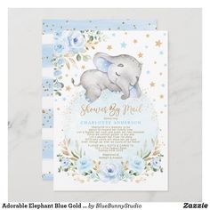 an elephant themed baby shower with blue flowers and stars