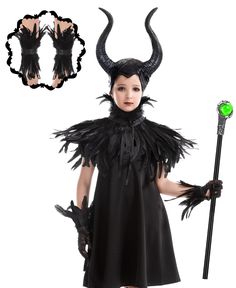 PRICES MAY VARY. 【Deluxe Maleficent Costume】- This Halloween Maleficent Costume is designed to bring out your inner villain. The gothic black crow suit includes a horn, a staff, a feather cape shawl, feather lace gloves and footcovers without dress. It's perfect for those looking to recreate the iconic Maleficent cosplay. It is exclusively designed for children, more suitable for 8-16 years old. 【Perfect for Halloween Parties】- Whether you're attending a Halloween party, a cosplay event, or just want to stand out from the crowd on Halloween night, this Maleficent costume is the perfect choice. The gothic black crow suit and horned headpiece will instantly transform you into the iconic villain, and the added accessories will make your cosplay look complete. 【High-Quality Materials】- The Mal Maleficent And Crow Costume, Maleficent Cape Diy, Young Maleficent Costume, Maleficent Costume Diy Horns, Horned Headpiece, Maleficent Cosplay, Feather Cape, Maleficent Costume, Maleficent 2 Dark Fae