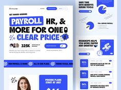 the landing page for payroll and more for one clear price, which includes an image of