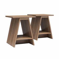 two wooden tables sitting next to each other on top of a white background with no one in the photo