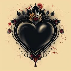 Black Heart Tattoo Art Set Woman Heart Tattoo, Heart Tattoo Cover Up, Mom Heart Tattoo Traditional, Trad Heart Tattoo, Large Cover Up Tattoos For Women, Girly Traditional Tattoo, Types Of Tattoo Styles, Heart Tattoo Flash, Valentine Goth