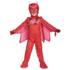 Join the nightime adventures of the PJ Masks kids in our Owlette Deluxe costume. Jumpsuit features attached boot covers, cape, pair of gloves and character headpiece. Owlette Costume, Glow Costume, Halloween Costumes Kids, Pj Masks Owlette, Red Superhero, Toddler Costumes Girl, Authentic Costumes, Costumes Kids, Red Gloves