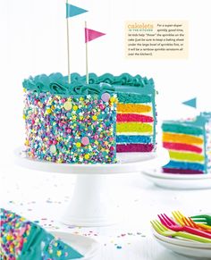 there is a colorful cake with sprinkles on it