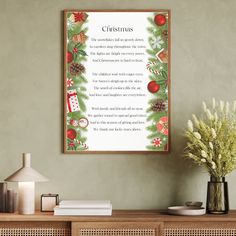 a christmas poem hanging on the wall above a table