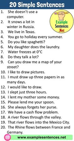 the 20 simple sentences worksheet for kids to practice their english speaking skills