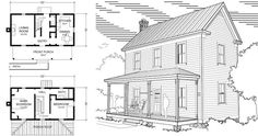 the floor plan for a small cabin with two levels and an upstairs living area, as well as a second story