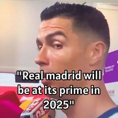 a man is talking to someone with the caption real madrid will be at its prime in 205