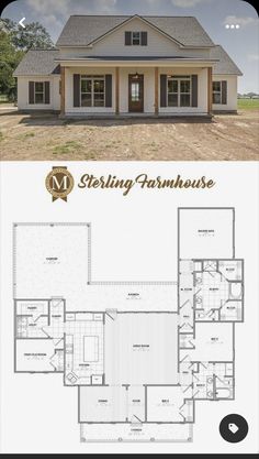 the floor plan for a farm house with two story rooms and an attached garage area