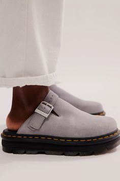 Dr. Martens Zebzag Mules | Free People Martens Zebzag, Mule Outfits, Mules Outfit, Teacher Shoes, Business Casual Shoes, Platform Mules, Suede Fashion, Suede Mules, Goodyear Welt