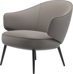 a gray chair with black legs on a white background