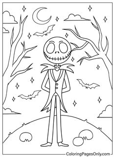 jack skellingy from the nightmare coloring page for kids to print out and color