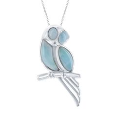 "Make a wise style choice with this larimar owl pendant.NECKLACE DETAILSLength: 18 in. Clasp: spring-ringMetal: sterling silverPlating: rhodiumAdditional details: larimar inlayPackaging: boxedGemstones may have been treated to enhance their appearance. Special care may be required. Size: 18"". Color: Blue. Gender: female. Age Group: adult." Owl On A Branch, Owl Pendant Necklace, Owl Pendant, Necklace Brands, White Necklace, Stunning Necklace, Animal Jewelry, Online Jewelry, Pendant Jewelry