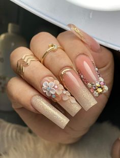 Simple Fall Nails, Floral Nail, Girly Acrylic Nails, Basic Nails, Coffin Nails Long, Uñas Acrilicas, Nail Art Ideas, Floral Nails